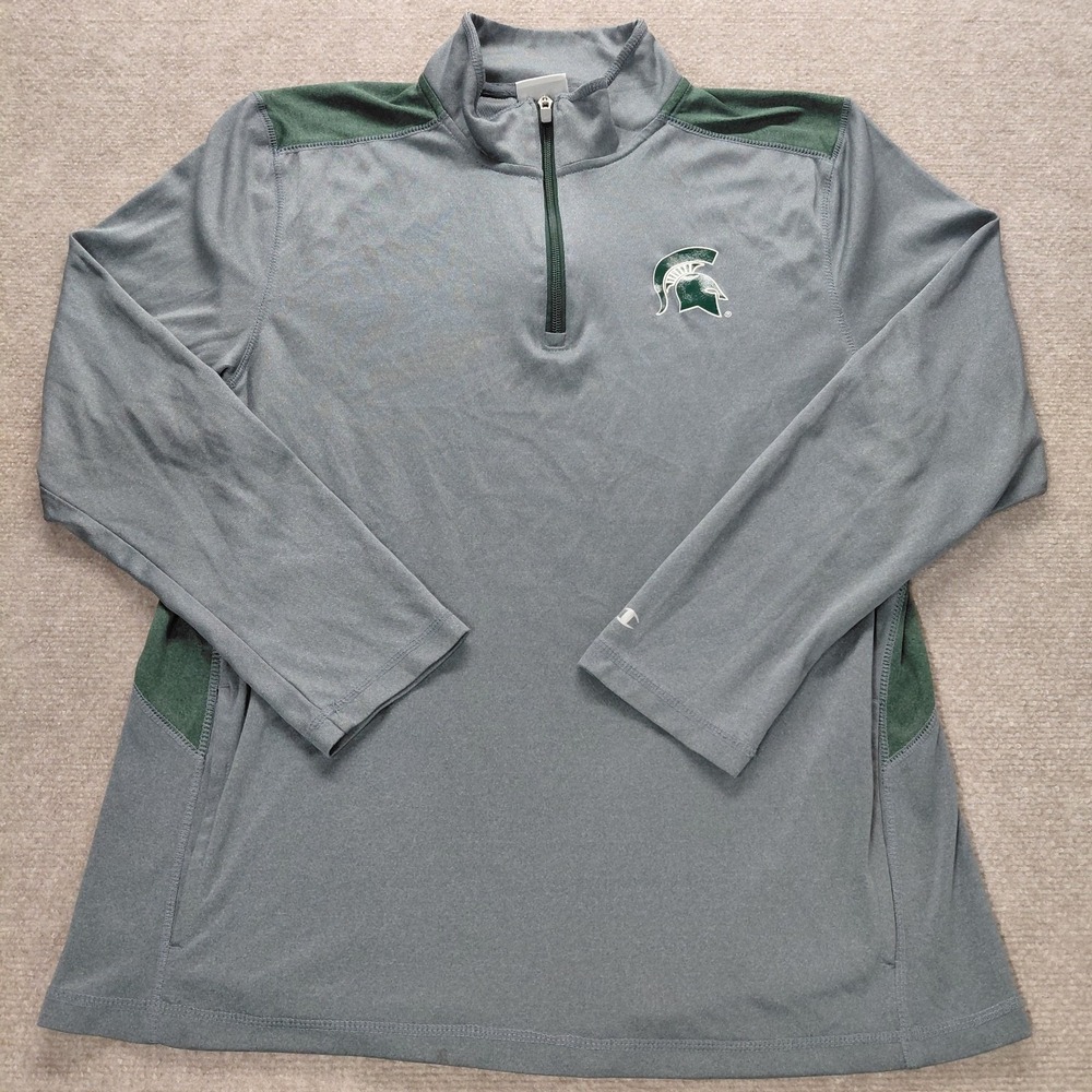 MICHIGAN STATE SPARTANS 1/4 Zip Pullover Shirt Gray Colorblock Men LARGE 2 Sided